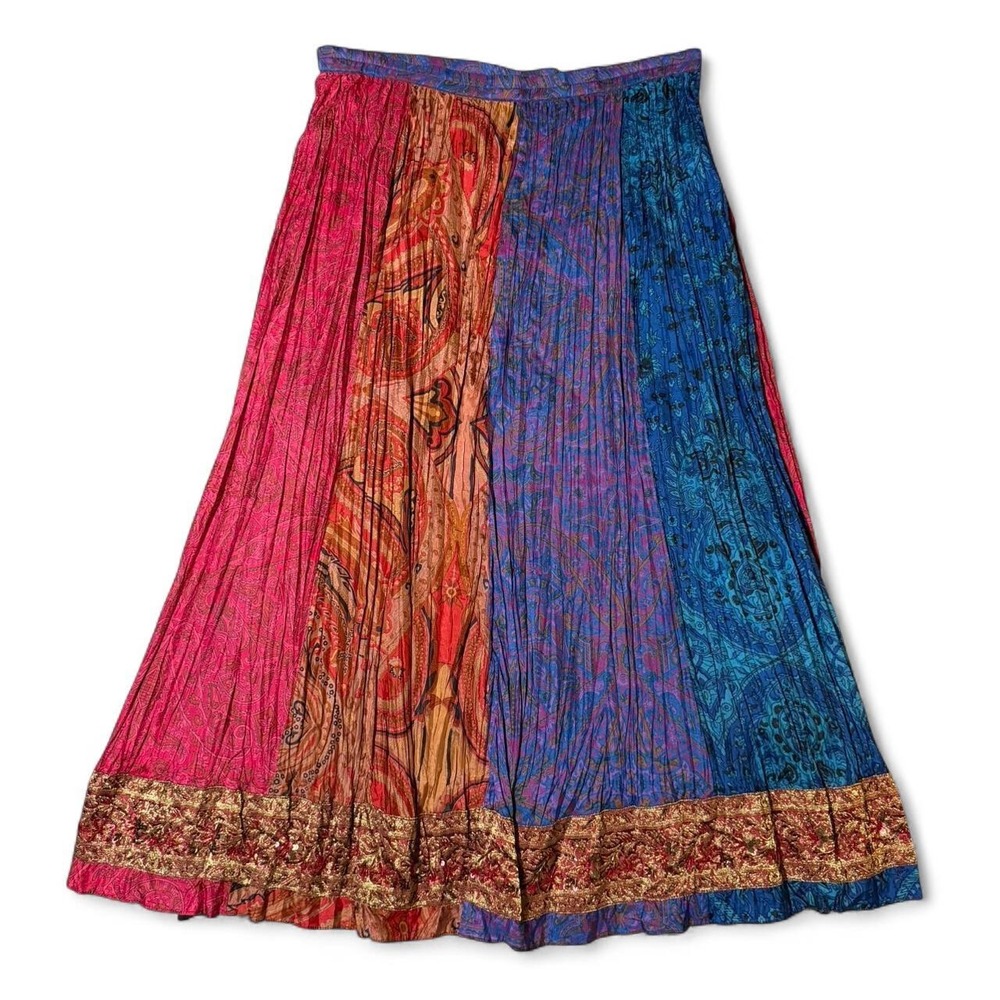 Chico's 100% Silk Beaded Whimsygoth Paisley Maxi Skirt Multi Vintage Size 0